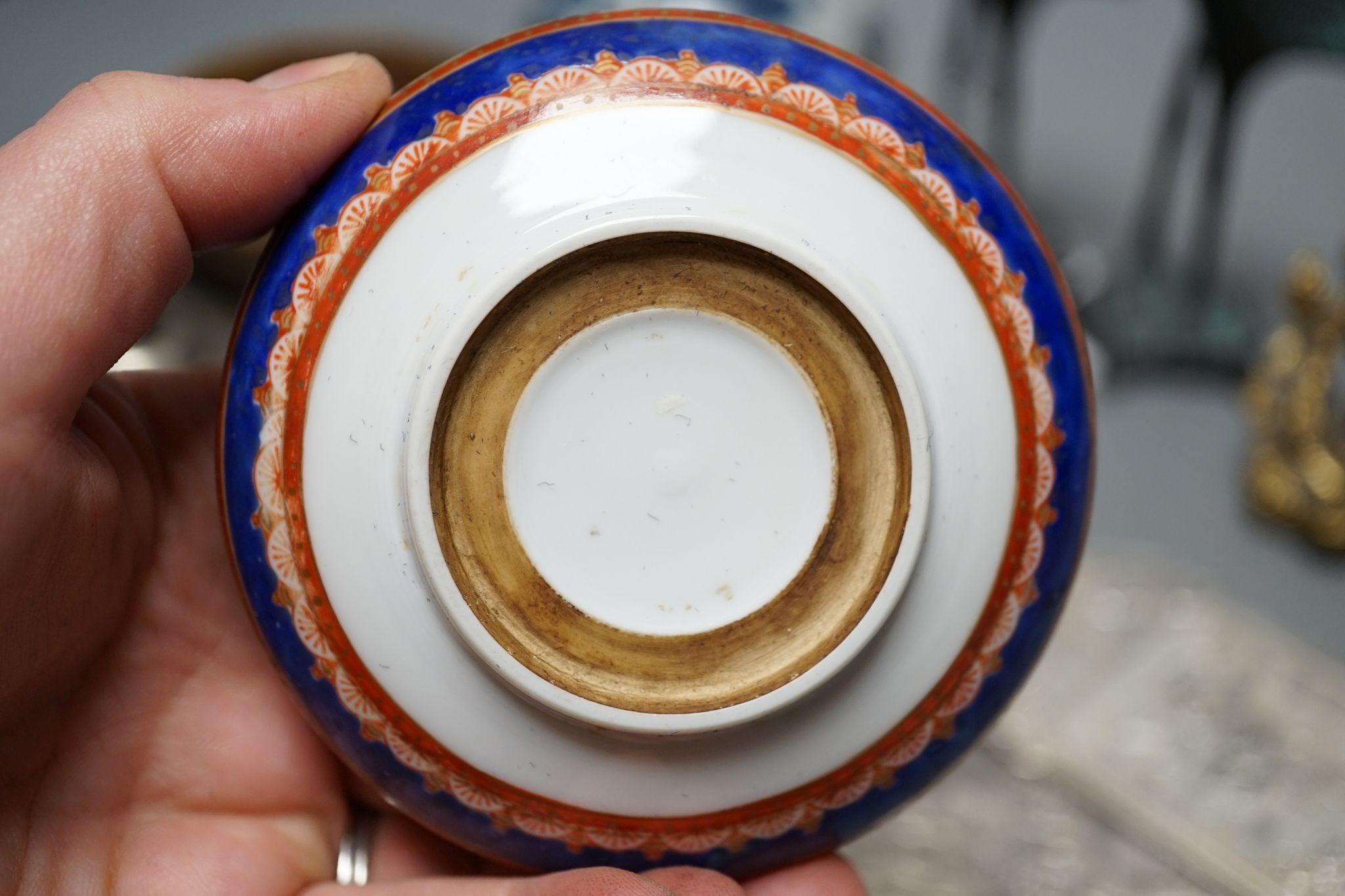 Mixed Chinese ornamental metalware and ceramics, including a pair of storks, 17.5 cms high.